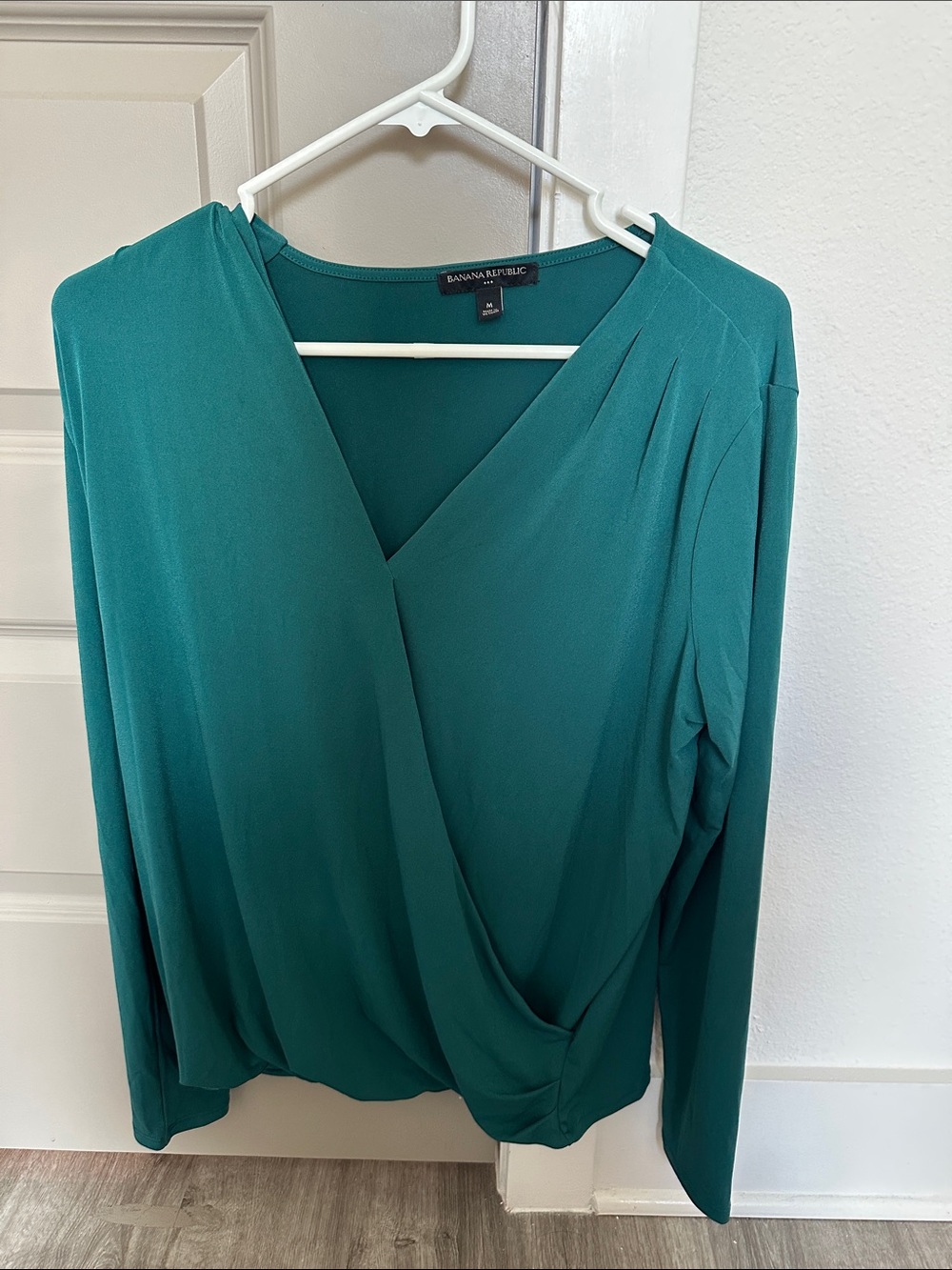 Banana Republic Teal Faux-Wrap Long Sleeve Blouse